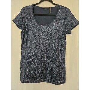 Kiara Women's Sequin Blue Short Sleeve Sparkling Top Medium M NWT
